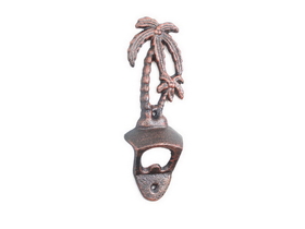 Handcrafted Model Ships G-20-027-RC Rustic Copper Cast Iron Wall Mounted Palmtree Bottle Opener 6&quot;