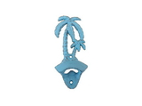 Handcrafted Model Ships G-20-027-Solid-Light-Blue Rustic Light Blue Cast Iron Wall Mounted Palm Tree Bottle Opener 6