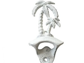 Handcrafted Model Ships g-20-027-W Rustic Whitewashed Cast Iron Wall Mounted Palmtree Bottle Opener 6"