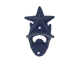 Handcrafted Model Ships G-20-028-DARK-BLUE Rustic Dark Blue Whitewashed Cast Iron Wall Mounted Starfish Bottle Opener 6