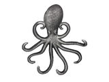 Handcrafted Model Ships G-54-717-SILVER Rustic Silver Cast Iron Wall Mounted Octopus Hooks 7