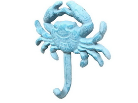 Handcrafted Model Ships G-54-725-light-blue Rustic Light Blue Whitewashed Cast Iron Wall Mounted Crab Hook 5"