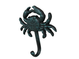 Handcrafted Model Ships G-54-725-seaworn Seaworn Blue Cast Iron Wall Mounted Crab Hook 5"