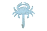 Handcrafted Model Ships G-54-725-Solid-Light-Blue Rustic Light Blue Cast Iron Wall Mounted Crab Hook 5"