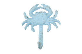 Handcrafted Model Ships G-54-725-Solid-Light-Blue Rustic Light Blue Cast Iron Wall Mounted Crab Hook 5&quot;