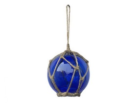 Handcrafted Model Ships GB3-B-O-LED LED Lighted Dark Blue Japanese Glass Ball Fishing Float with Brown Netting Decoration 3"