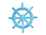 Handcrafted Model Ships K-005-lightblue Light Blue Whitewashed Cast Iron Ship Wheel Bottle Opener 3.75