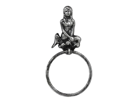 Handcrafted Model Ships K-0102B-silver Antique Silver Cast Iron Mermaid Towel Holder 8.5"