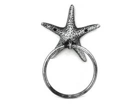 Handcrafted Model Ships K-0102D-silver Antique Silver Cast Iron Starfish Towel Holder 8.5"