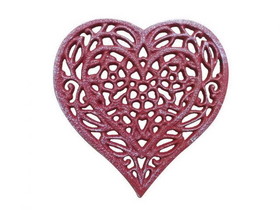 Handcrafted Model Ships K-0306-WW-Red Rustic Red Whitewashed Cast Iron Heart Shaped Trivet 7&quot;