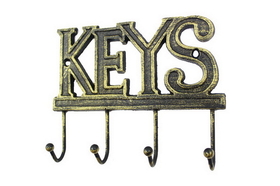 Handcrafted Model Ships K-0345-Gold Rustic Gold Cast Iron Keys Hooks 8&quot;