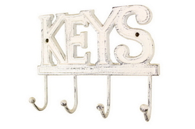 Handcrafted Model Ships K-0345-W Whitewashed Cast Iron Keys Hooks 8"