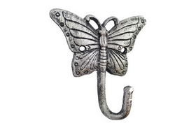 Handcrafted Model Ships K-0375-Silver Rustic Silver Cast Iron Butterfly Hook 6"