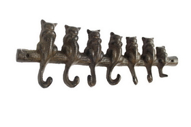 Handcrafted Model Ships K-0458A-Cast-Iron Cast Iron Cat Wall Hooks 13"