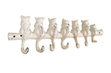Handcrafted Model Ships K-0458A-W Whitewashed Cast Iron Cat Wall Hooks 13