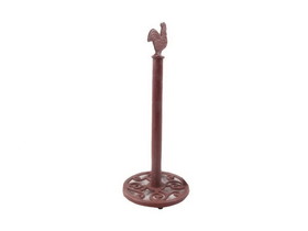 Handcrafted Model Ships K-0585A-ww-red-Toilet Rustic Red Whitewashed Cast Iron Rooster Extra Toilet Paper Stand 15"