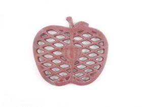 Handcrafted Model Ships k-0732-ww-red Rustic Red Whitewashed Cast Iron Apple Kitchen Trivet 6"