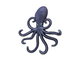 Handcrafted Model Ships k-0754-solid-dark-blue Rustic Dark Blue Cast Iron Wall Mounted Decorative Octopus Hooks 7"