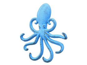 Handcrafted Model Ships k-0754-solid-light-blue Rustic Light Blue Cast Iron Wall Mounted Decorative Octopus Hooks 7&quot;