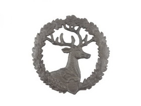 Handcrafted Model Ships k-0760-cast-iron Cast Iron Deer and Wreath Kitchen Trivet 8"