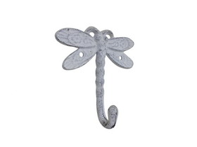 Handcrafted Model Ships k-0776D-w Whitewashed Cast Iron Dragonfly Decorative Metal Wall Hook 5"