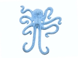Handcrafted Model Ships K-0878-blue Rustic Dark Blue Whitewashed Cast Iron Decorative Wall Mounted Octopus Hooks 6
