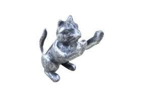 Handcrafted Model Ships k-0892A-silver Rustic Silver Cast Iron Cat Door Stopper 5"