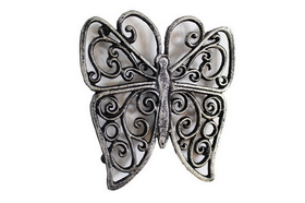Handcrafted Model Ships K-0908-Silver Rustic Silver Cast Iron Butterfly Trivet 8"