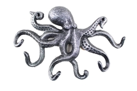 Handcrafted Model Ships K-0942-silver Antique Silver Cast Iron Octopus Hook 11&quot;