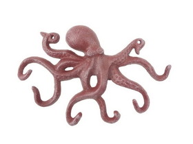 Handcrafted Model Ships K-0942-ww-red Red Whitewashed Cast Iron Octopus Hook 11"