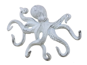 Handcrafted Model Ships K-0942-W Rustic Whitewashed Cast Iron Octopus Hook 11&quot;