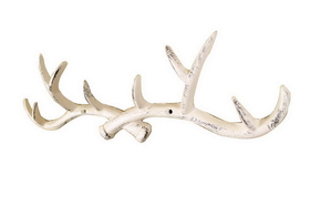 Handcrafted Model Ships K-0962-W Whitewashed Cast Iron Antler Wall Hooks 15&quot;