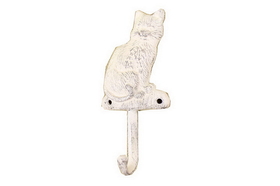Handcrafted Model Ships K-0974-W Whitewashed Cast Iron Cat Hook 7&quot;