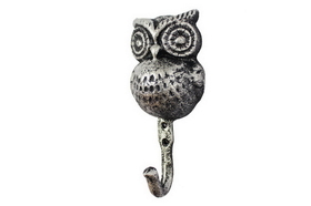 Handcrafted Model Ships K-1080-Silver Rustic Silver Cast Iron Owl Wall Hook 6"