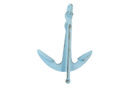 Handcrafted Model Ships K-1089-Solid-Light-Blue Rustic Light Blue Cast Iron Anchor Paperweight 5"