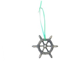 Handcrafted Model Ships K-1293-gold-x Antique Gold Cast Iron Ship Wheel Decorative Christmas Ornament 4"