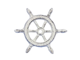 Handcrafted Model Ships K-1293-W Whitewashed Cast Iron Ship Wheel Decorative Paperweight 4