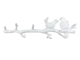 Handcrafted Model Ships k-1299-w Whitewashed Cast Iron Love Birds on a Tree Branch Decorative Metal Wall Hooks 19"