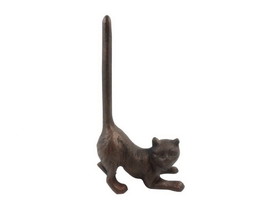 Handcrafted Model Ships K-1331-rc-Toilet Rustic Copper Cast Iron Cat Extra Toilet Paper Stand 10"