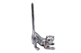 Handcrafted Model Ships K-1331-Silver-Toilet Rustic Silver Cast Iron Cat Extra Toilet Paper Stand 10"