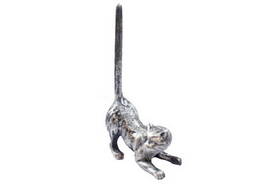 Handcrafted Model Ships K-1331-Silver Rustic Silver Cast Iron Cat Paper Towel Holder 10"