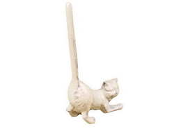 Handcrafted Model Ships K-1331-W-Toilet Whitewashed Cast Iron Cat Extra Toilet Paper Stand 10"
