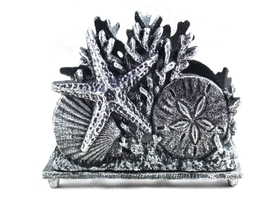 Handcrafted Model Ships K-1408-silver Antique Silver Cast Iron Seashell Napkin Holder 7"