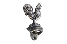Handcrafted Model Ships K-1458-Silver Rustic Silver Cast Iron Rooster Bottle Opener 6"