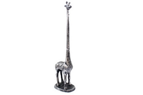 Handcrafted Model Ships K-1623-Silver-Toilet Rustic Silver Cast Iron Giraffe Extra Toilet Paper Stand 19&quot;
