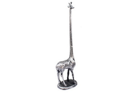 Handcrafted Model Ships K-1623-Silver Rustic Silver Cast Iron Giraffe Paper Towel Holder 19&quot;