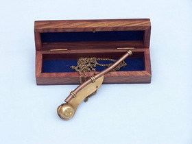 Handcrafted Model Ships K-236-AN Antique Brass Boatswain (Bosun) Whistle 5" w/ Rosewood Box