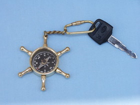Handcrafted Model Ships K-245 Solid Brass Ship's Wheel Compass Key Chain