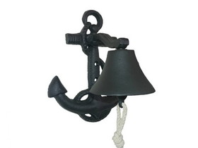 Handcrafted Model Ships K-4004-Black Rustic Black Cast Iron Wall Mounted Anchor Bell 8&quot;