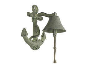 Handcrafted Model Ships K-4004-white Rustic Whitewashed Cast Iron Wall Mounted Anchor Bell 8"